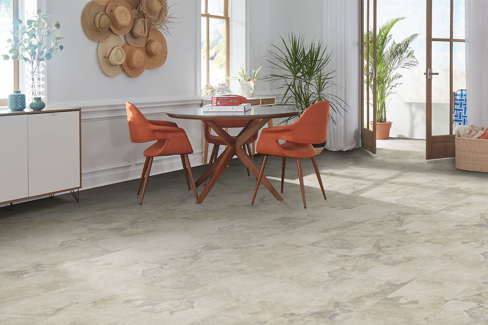stone look vinyl flooring in dining room
